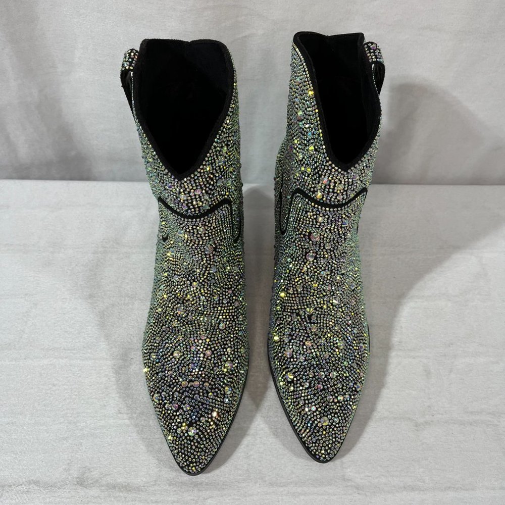 NEW! Women's Rhinestone Cowboy Boots, Sparkly Chunky Heel Ankle Boot, Size 6-7 - Picture 3 of 9